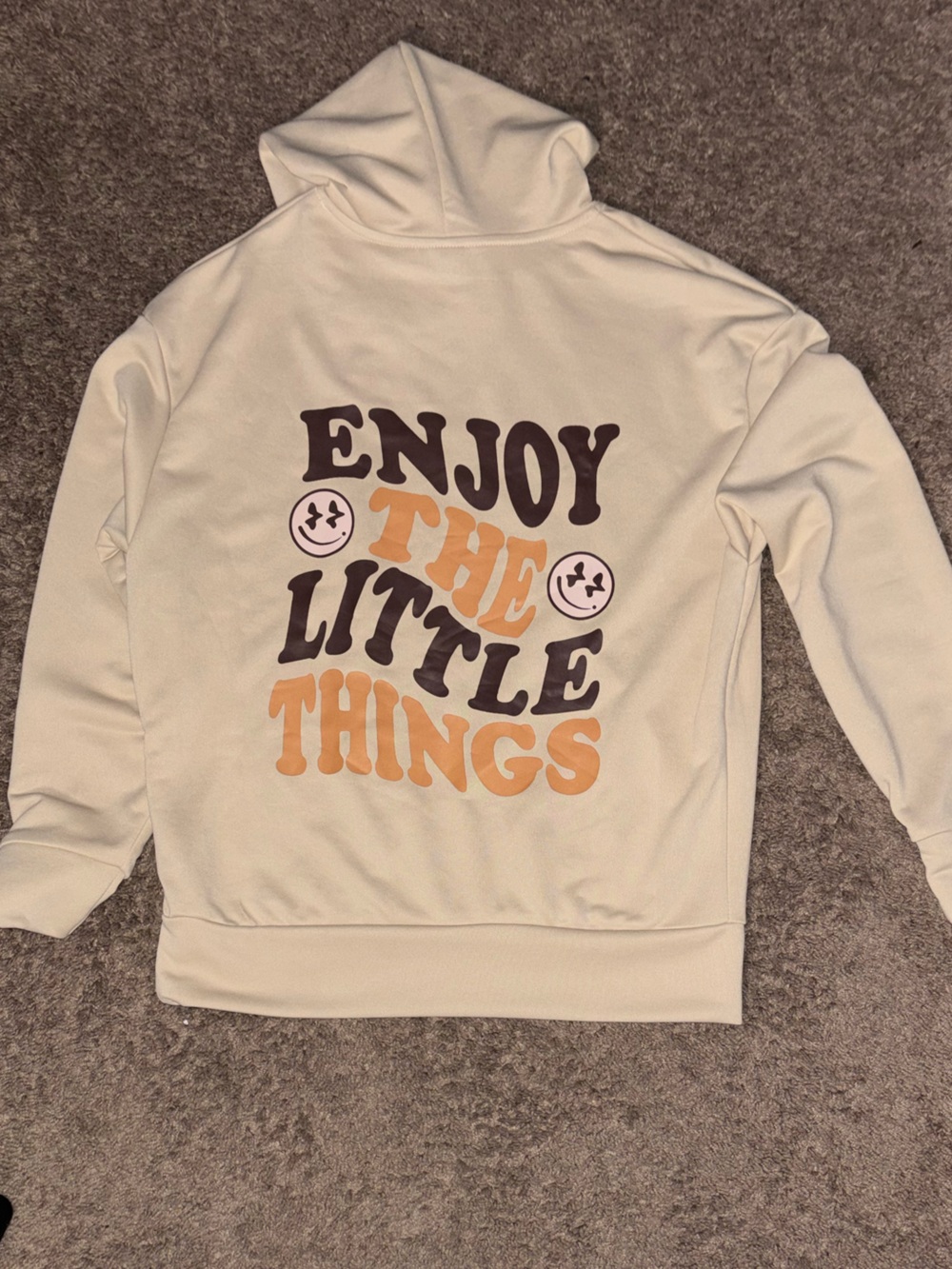 SHEIN Cream Hoodie with Brown & Tan Retro Back Graphic